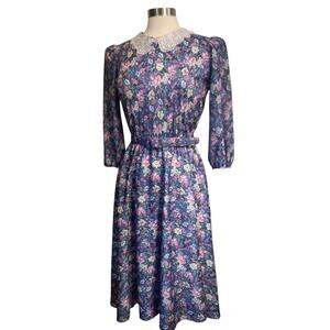 Womens Vtg 1980s M.C.S. ltd. Dress Belt Floral Prairie Boho Lace Collar Size 12P